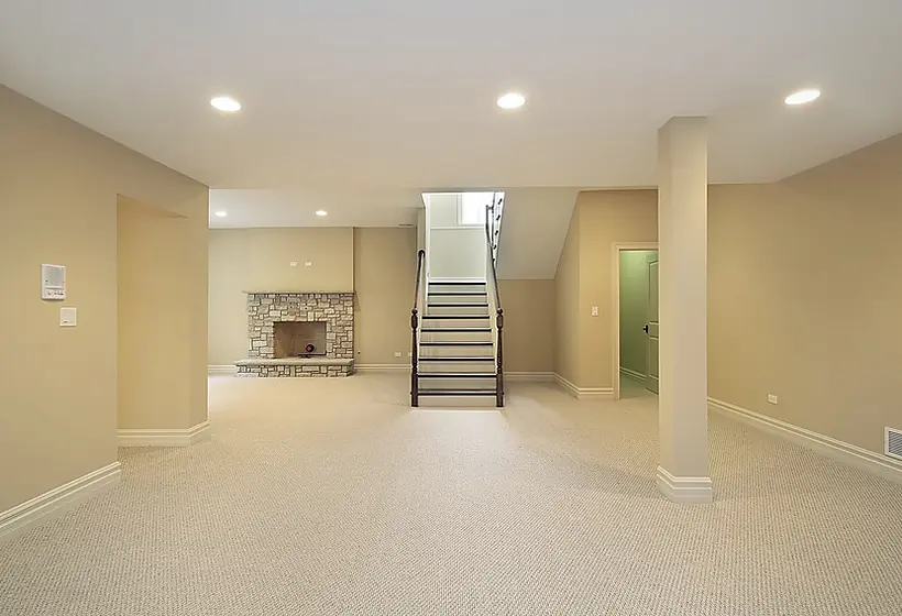 Finished basement with a kitchenette, recessed lighting and hardwood floor
